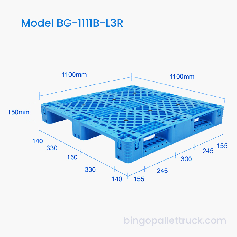 1100 x 1100 mm Kunststoffpalette mit 3 Läufern und Stahlverstärkung für die Logistik
