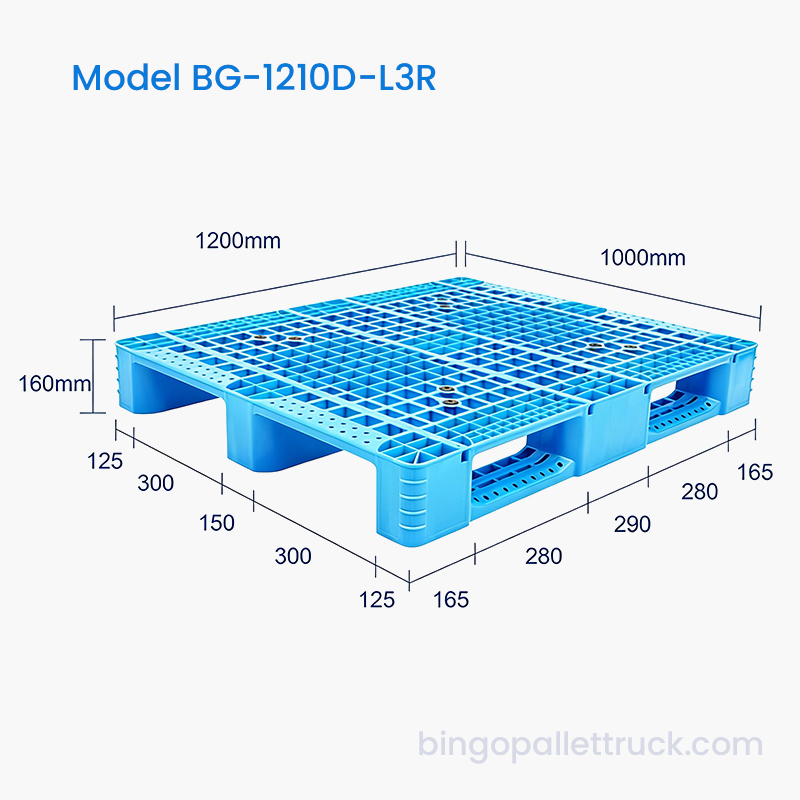 1200 x 1000 mm stahlverstärkte Kunststoffpalette mit 3 Kufen