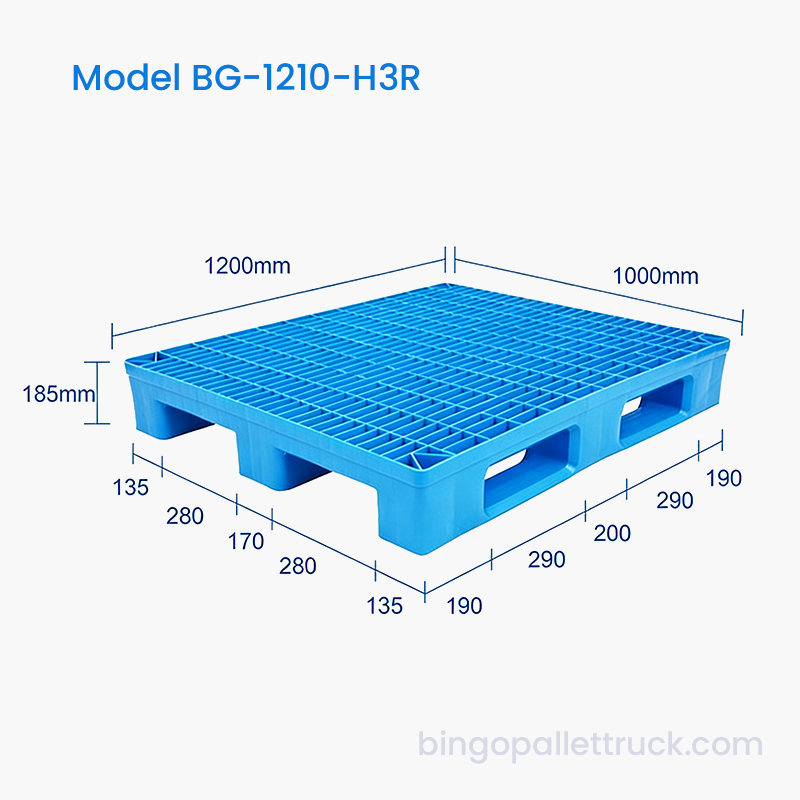 1200 x 1000 mm robuste Kunststoffpalette mit 3 Kufen