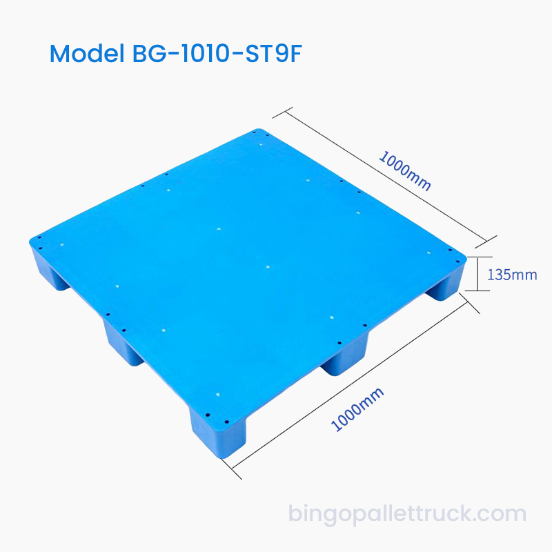 1000 x 1000 mm HDPE-Kunststoffpalette mit flacher Oberseite und 9 Beinen