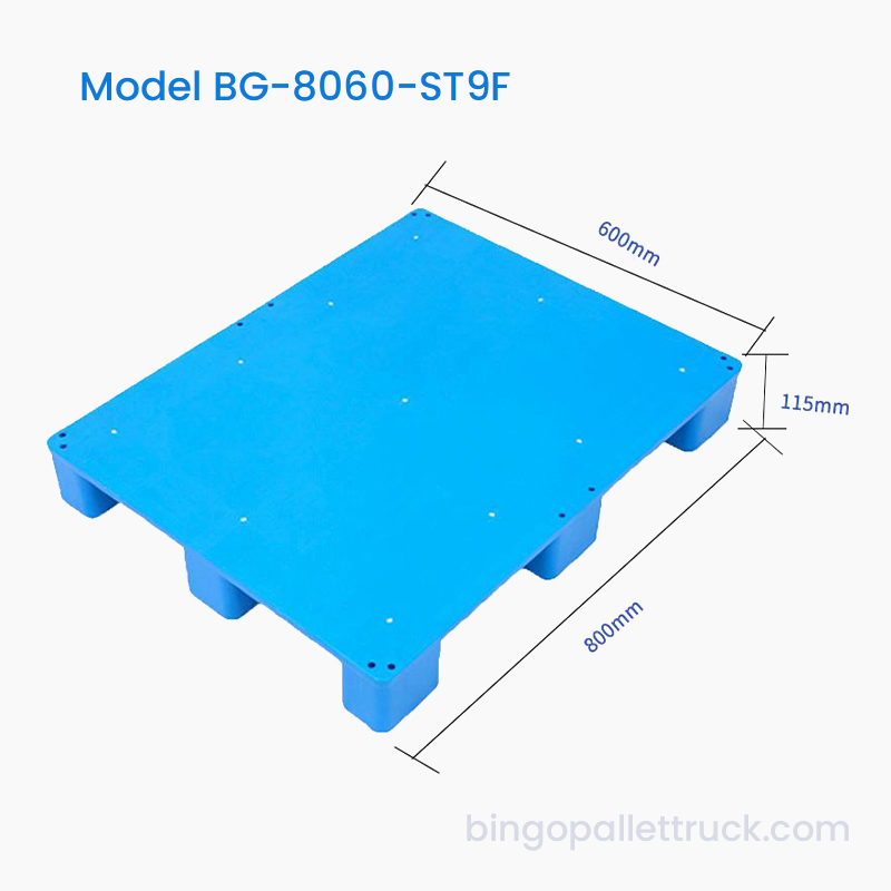 800 × 600 mm solide Kunststoffpalette mit 9 Beinen für leichte Beanspruchung