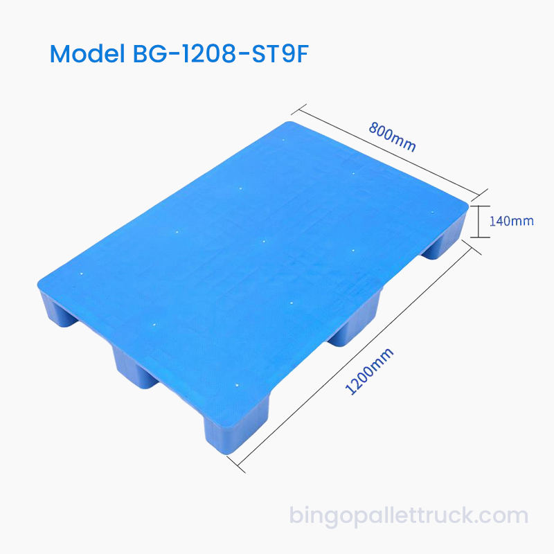 Recycelbare 1200 x 800 mm große Kunststoffpalette mit fester Oberseite und 9 Beinen für die Logistik
