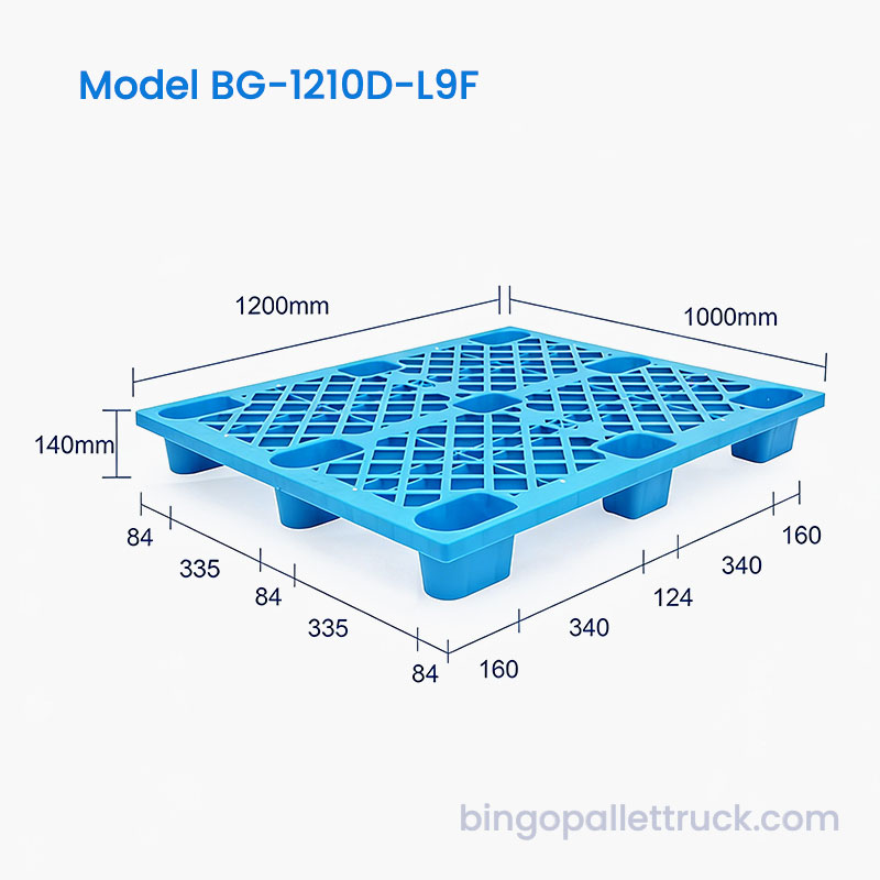 1200 x 1000 mm große Kunststoffpalette mit rutschfester Gitteroberfläche für die Logistik